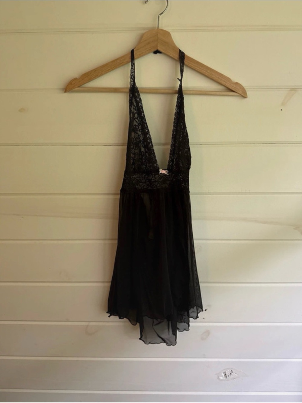 Victoria's Secret Black Lace Halter Babydoll Chemise